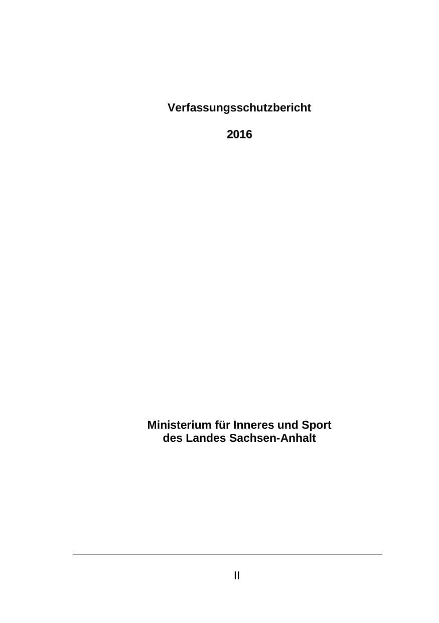 Seite 2 des Verfassungsschutzbericht 2016 Sachsen-Anhalt