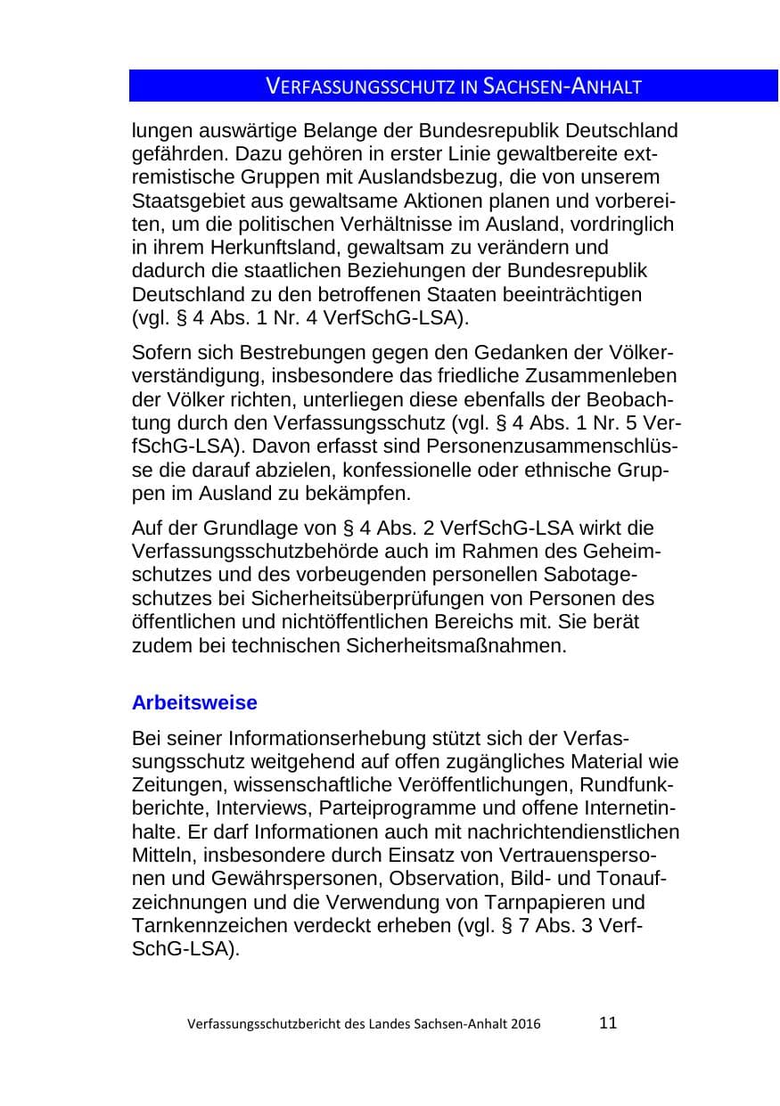 Seite 11 des Verfassungsschutzbericht 2016 Sachsen-Anhalt