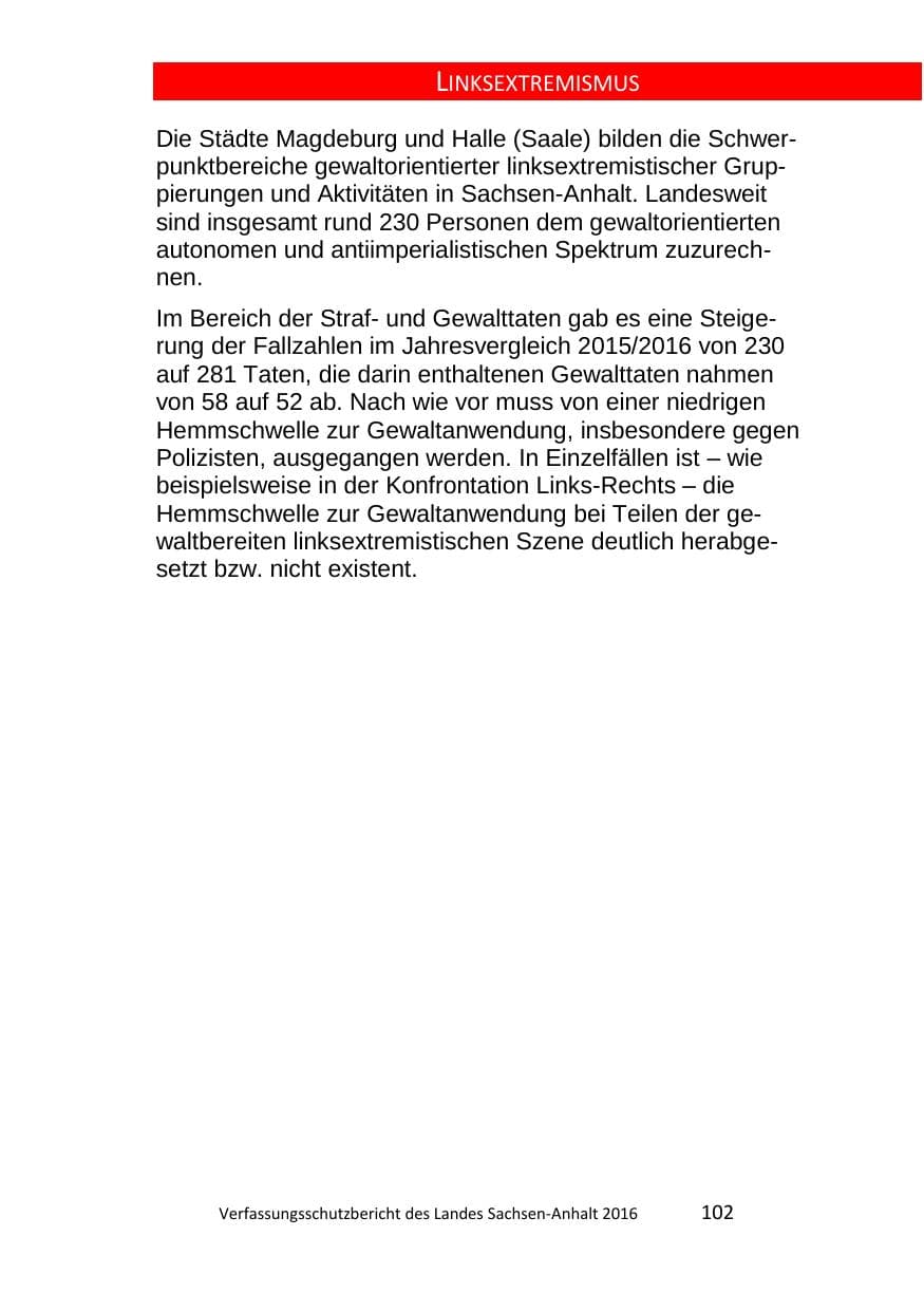 Seite 102 des Verfassungsschutzbericht 2016 Sachsen-Anhalt