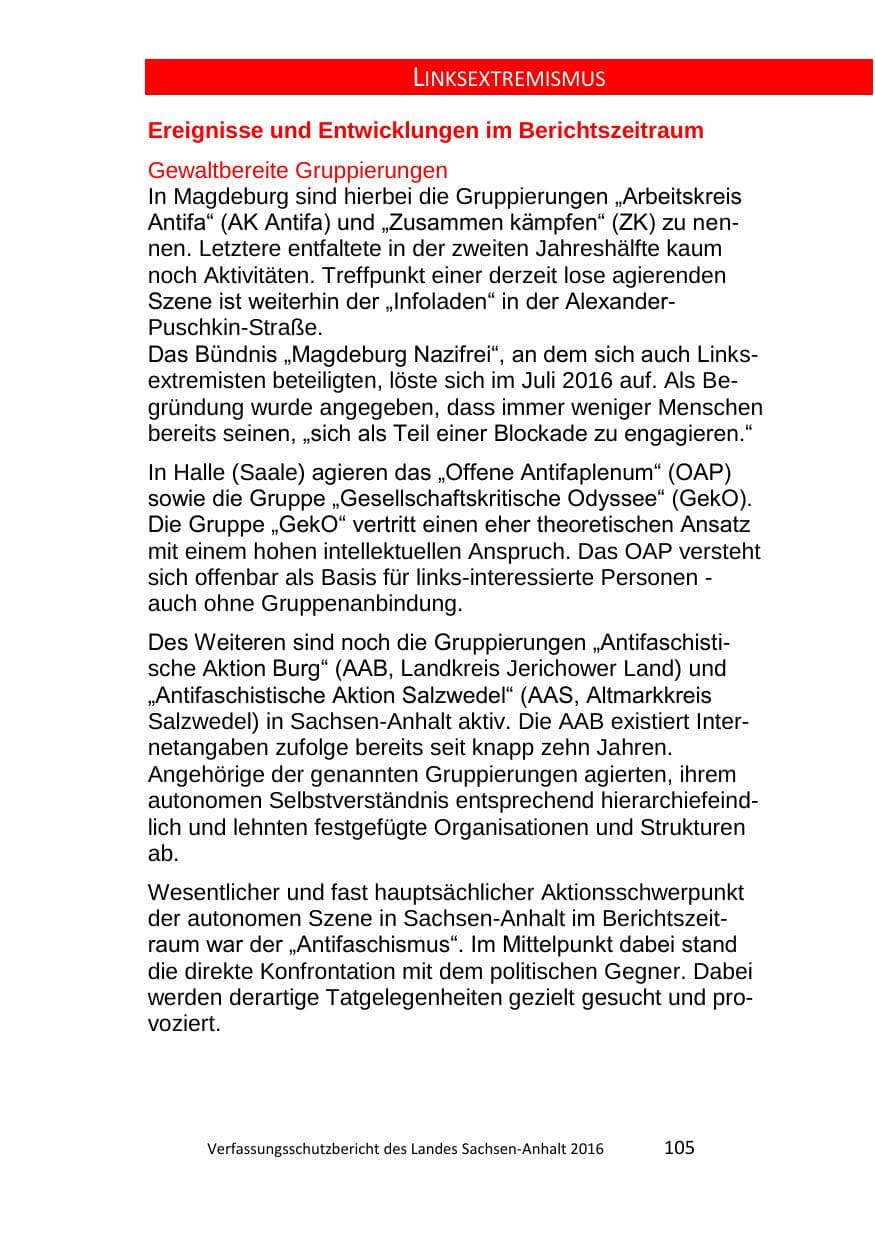 Seite 105 des Verfassungsschutzbericht 2016 Sachsen-Anhalt