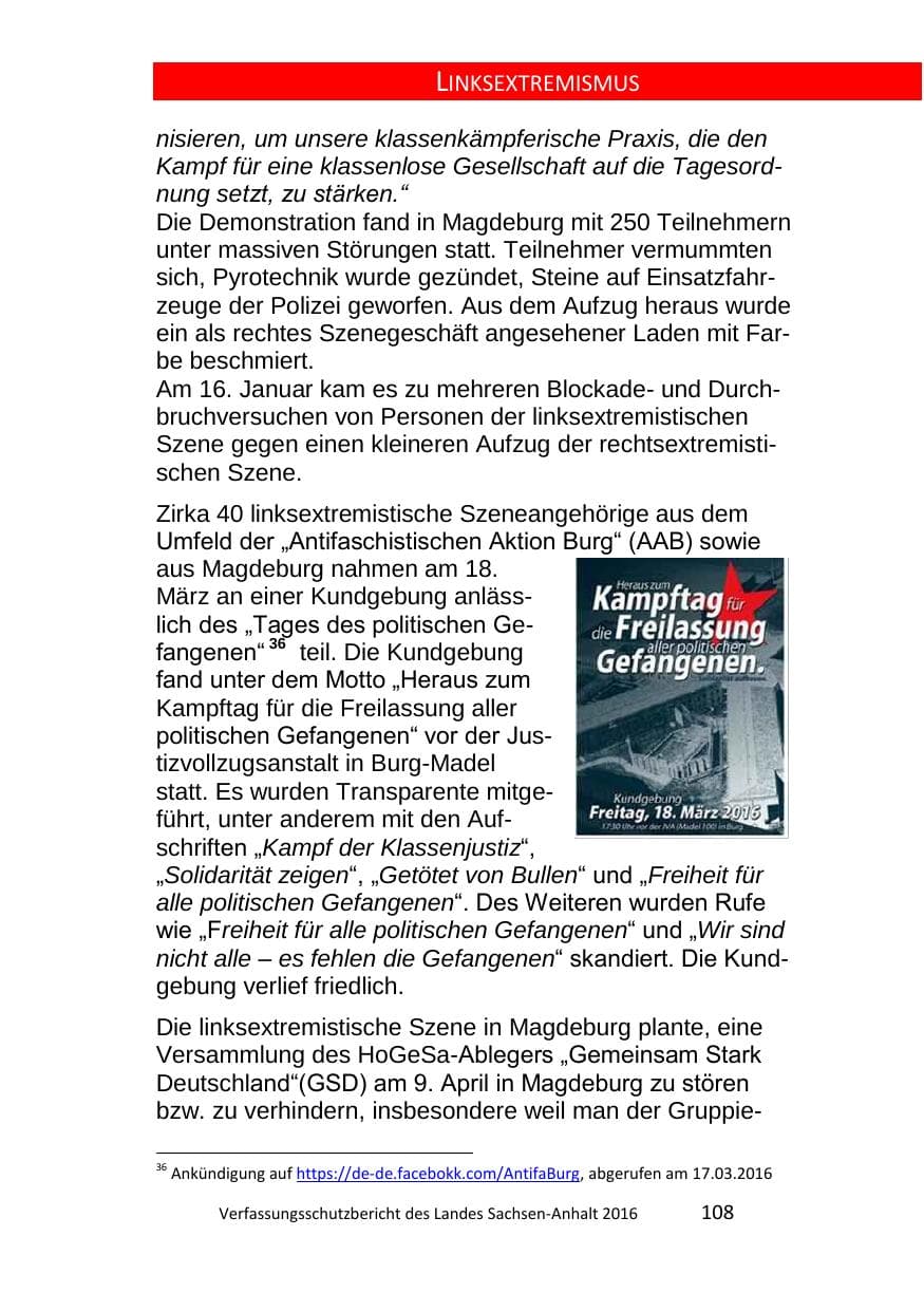 Seite 108 des Verfassungsschutzbericht 2016 Sachsen-Anhalt
