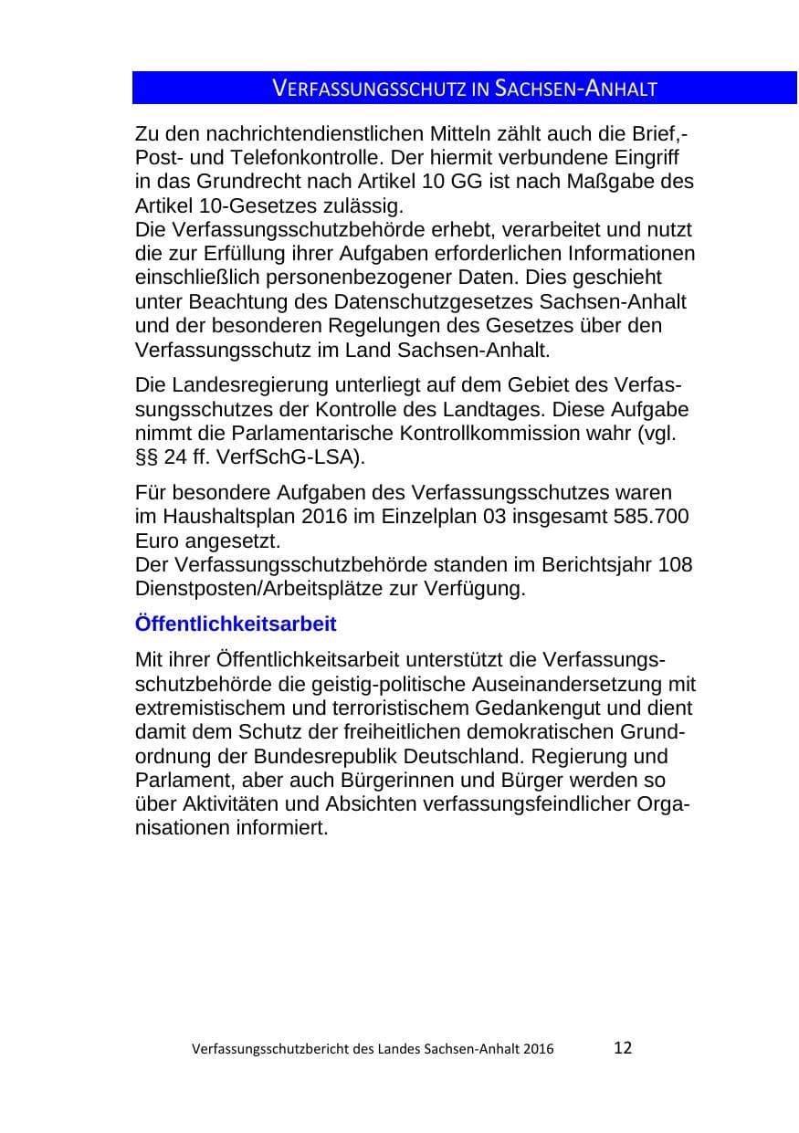 Seite 12 des Verfassungsschutzbericht 2016 Sachsen-Anhalt