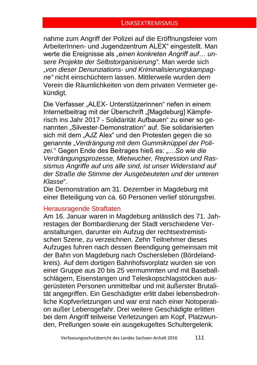 Seite 111 des Verfassungsschutzbericht 2016 Sachsen-Anhalt
