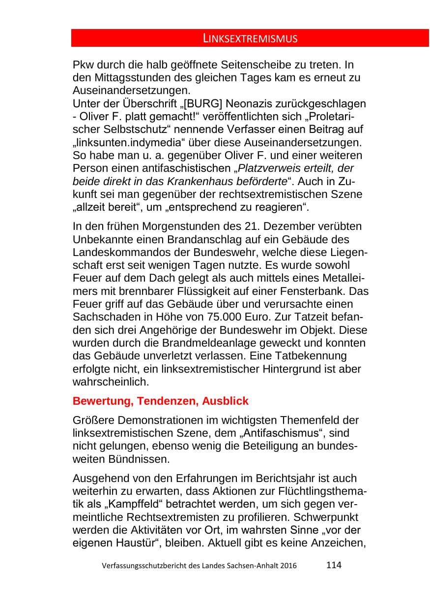 Seite 114 des Verfassungsschutzbericht 2016 Sachsen-Anhalt