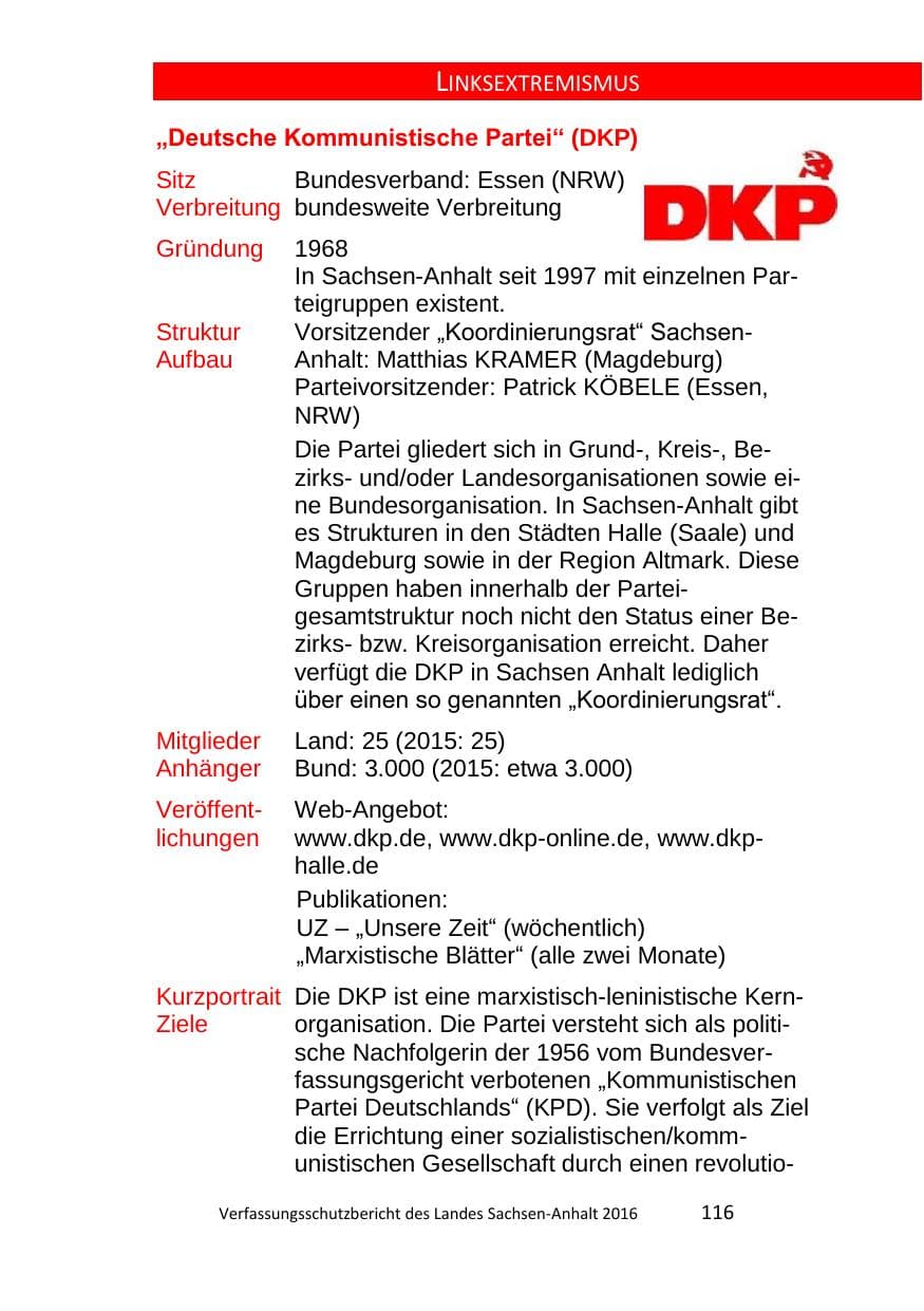 Seite 116 des Verfassungsschutzbericht 2016 Sachsen-Anhalt