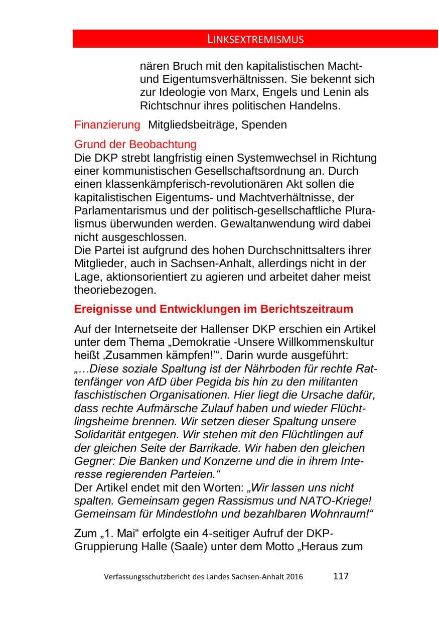 Seite 117 des Verfassungsschutzbericht 2016 Sachsen-Anhalt