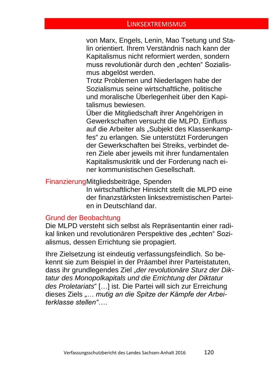 Seite 120 des Verfassungsschutzbericht 2016 Sachsen-Anhalt