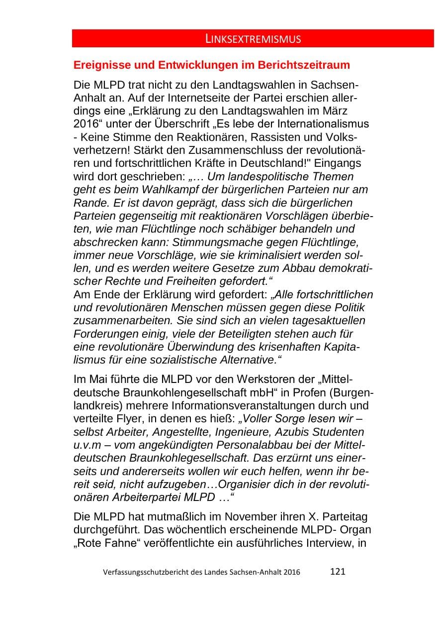 Seite 121 des Verfassungsschutzbericht 2016 Sachsen-Anhalt