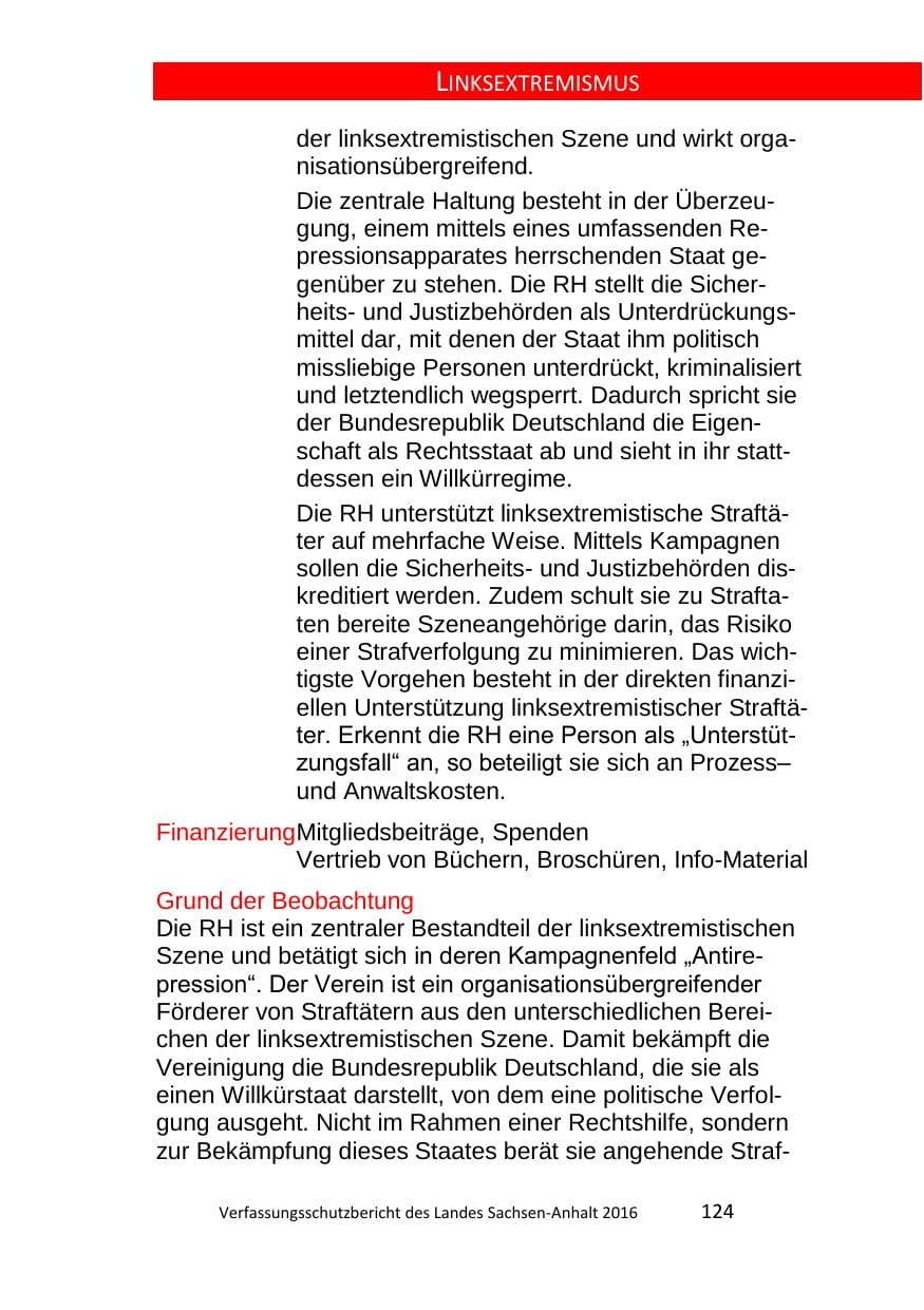 Seite 124 des Verfassungsschutzbericht 2016 Sachsen-Anhalt
