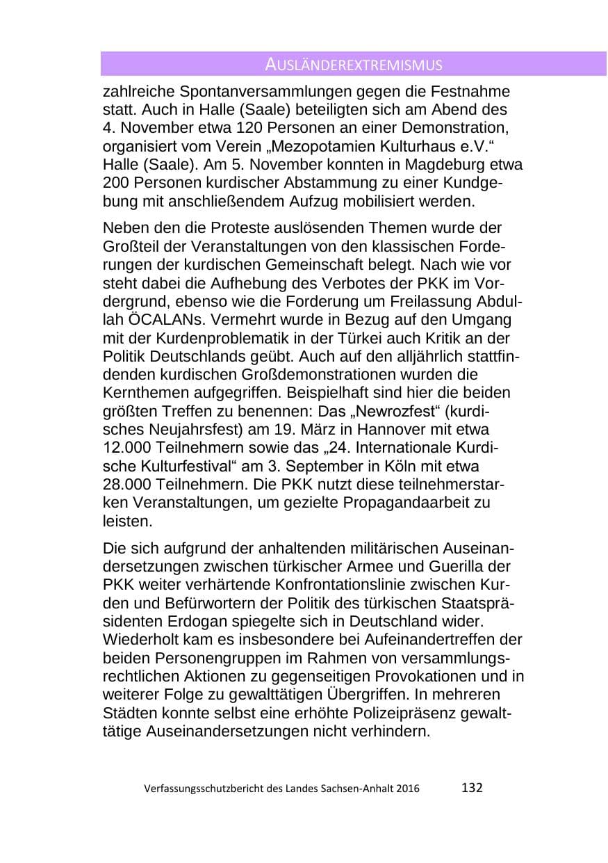 Seite 132 des Verfassungsschutzbericht 2016 Sachsen-Anhalt
