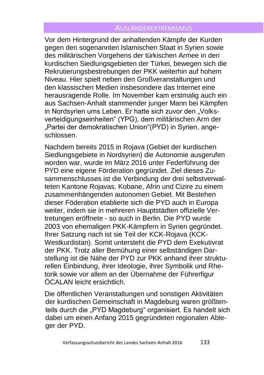 Seite 133 des Verfassungsschutzbericht 2016 Sachsen-Anhalt