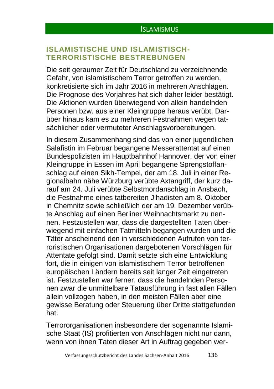 Seite 136 des Verfassungsschutzbericht 2016 Sachsen-Anhalt