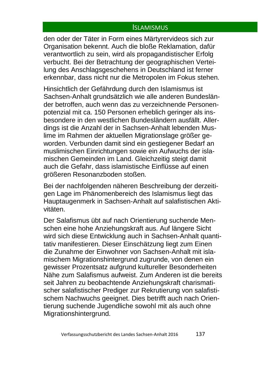 Seite 137 des Verfassungsschutzbericht 2016 Sachsen-Anhalt