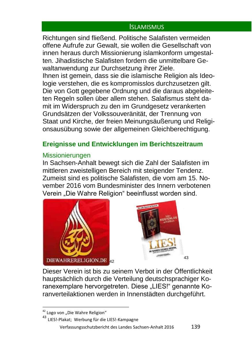Seite 139 des Verfassungsschutzbericht 2016 Sachsen-Anhalt
