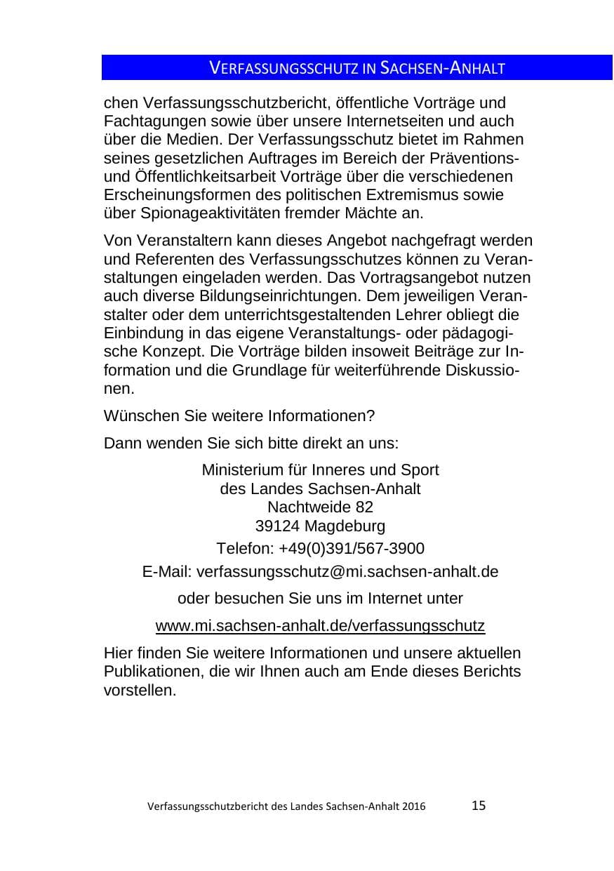 Seite 15 des Verfassungsschutzbericht 2016 Sachsen-Anhalt