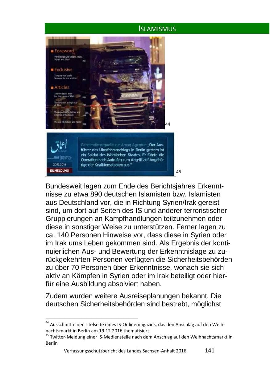 Seite 141 des Verfassungsschutzbericht 2016 Sachsen-Anhalt