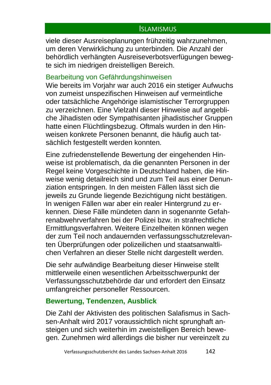 Seite 142 des Verfassungsschutzbericht 2016 Sachsen-Anhalt