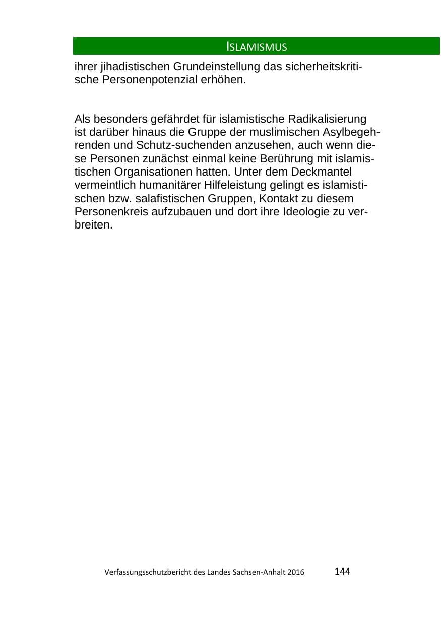 Seite 144 des Verfassungsschutzbericht 2016 Sachsen-Anhalt