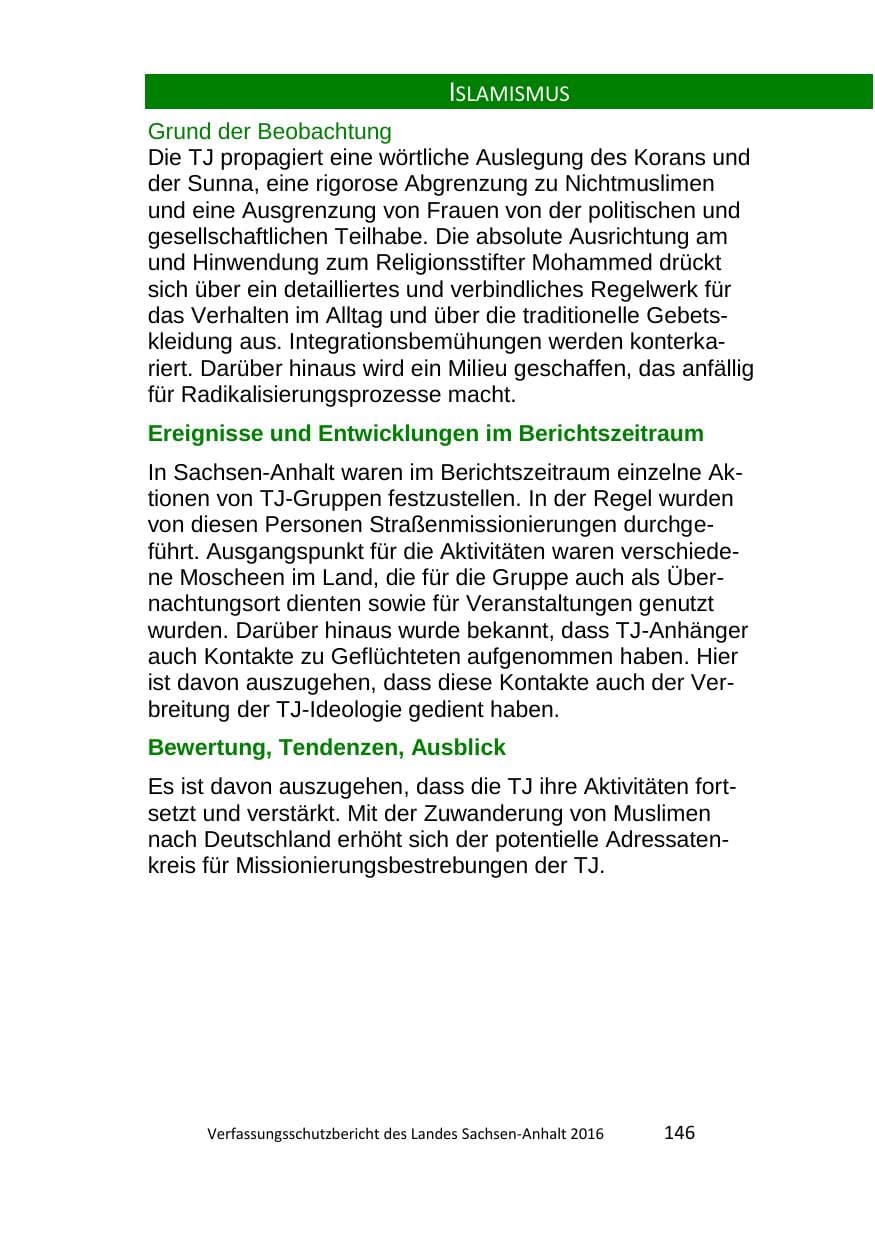 Seite 146 des Verfassungsschutzbericht 2016 Sachsen-Anhalt