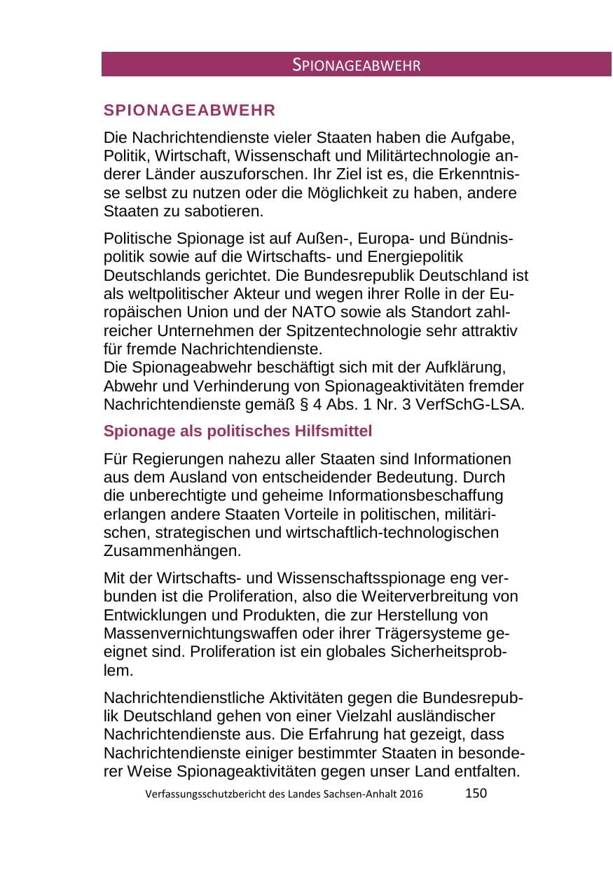 Seite 150 des Verfassungsschutzbericht 2016 Sachsen-Anhalt