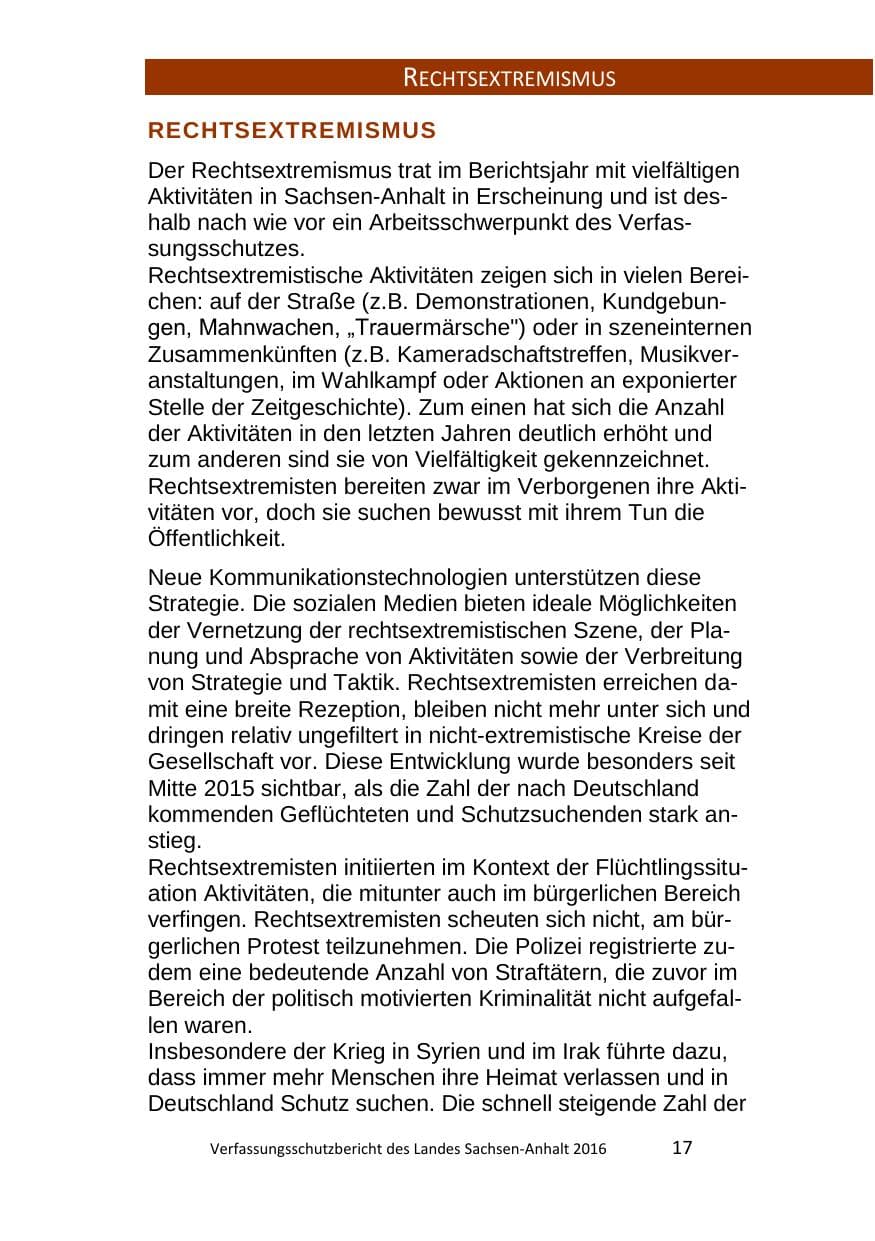 Seite 17 des Verfassungsschutzbericht 2016 Sachsen-Anhalt