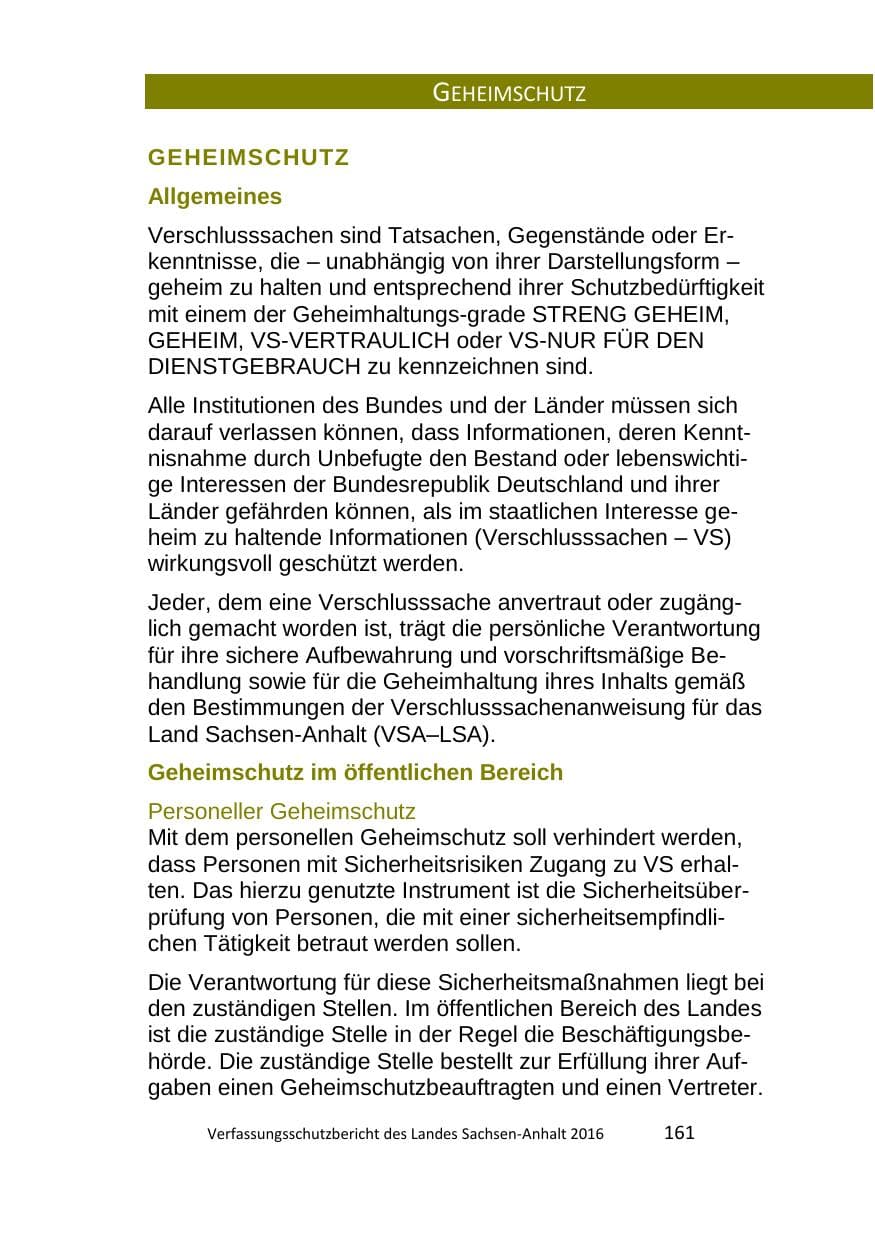 Seite 161 des Verfassungsschutzbericht 2016 Sachsen-Anhalt