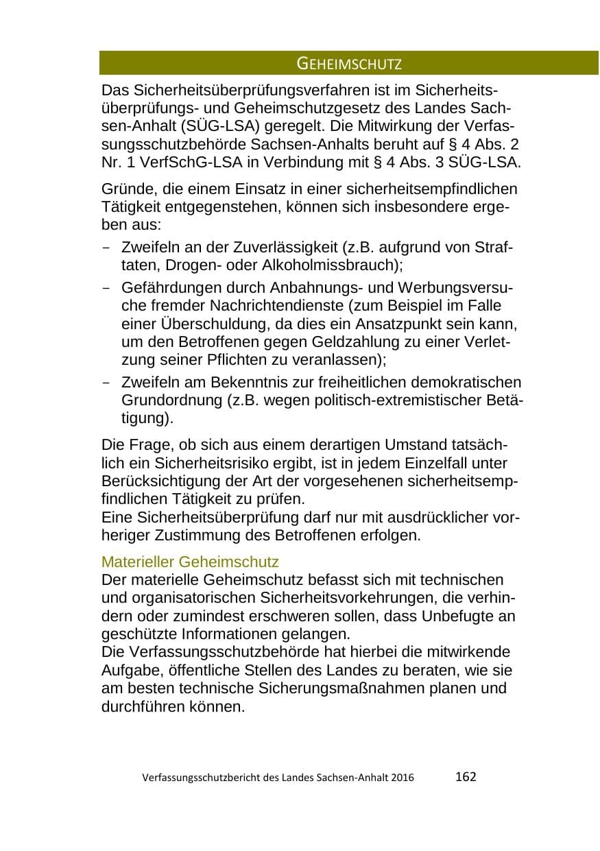 Seite 162 des Verfassungsschutzbericht 2016 Sachsen-Anhalt