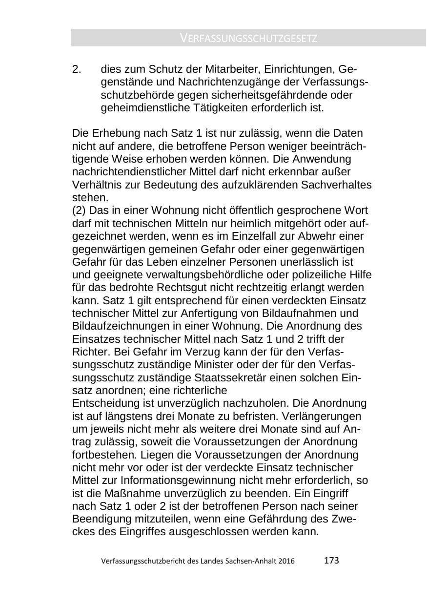 Seite 173 des Verfassungsschutzbericht 2016 Sachsen-Anhalt