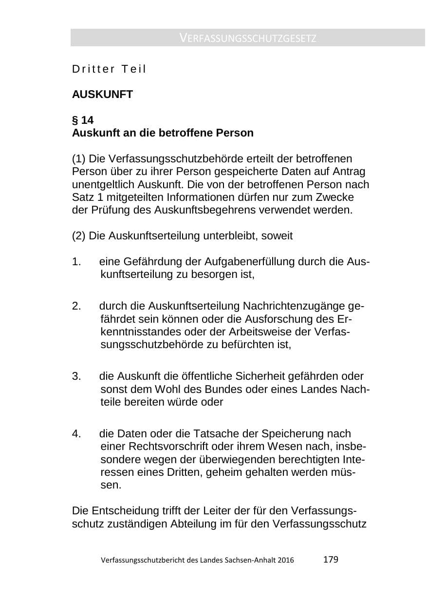 Seite 179 des Verfassungsschutzbericht 2016 Sachsen-Anhalt