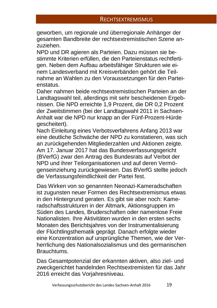Seite 19 des Verfassungsschutzbericht 2016 Sachsen-Anhalt