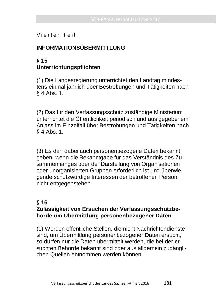 Seite 181 des Verfassungsschutzbericht 2016 Sachsen-Anhalt