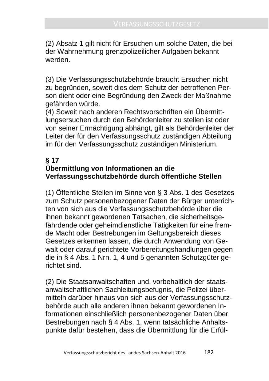 Seite 182 des Verfassungsschutzbericht 2016 Sachsen-Anhalt