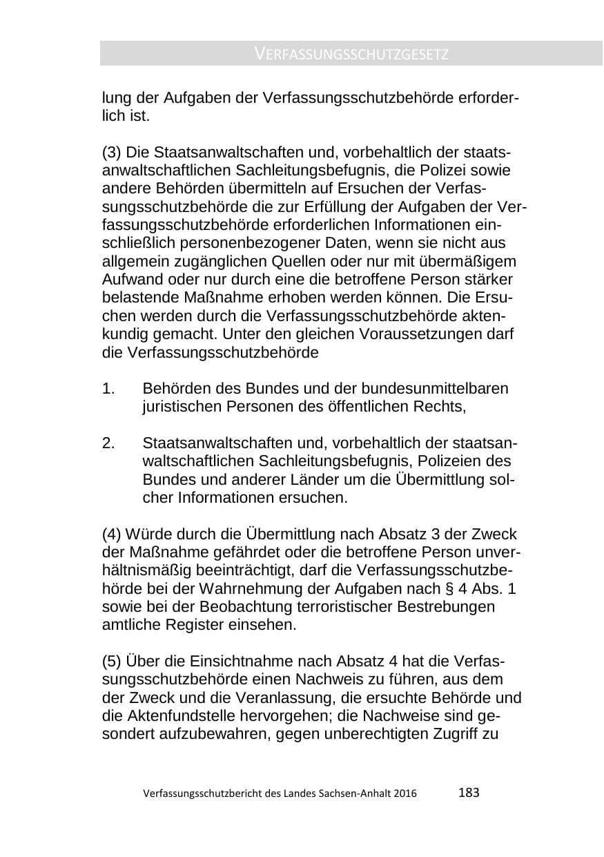 Seite 183 des Verfassungsschutzbericht 2016 Sachsen-Anhalt
