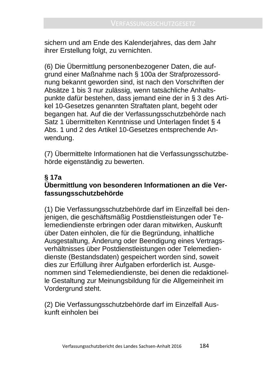 Seite 184 des Verfassungsschutzbericht 2016 Sachsen-Anhalt