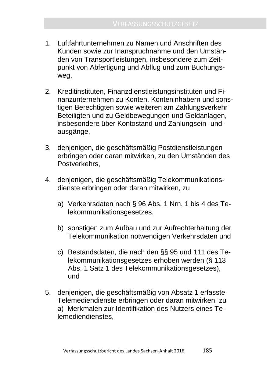 Seite 185 des Verfassungsschutzbericht 2016 Sachsen-Anhalt