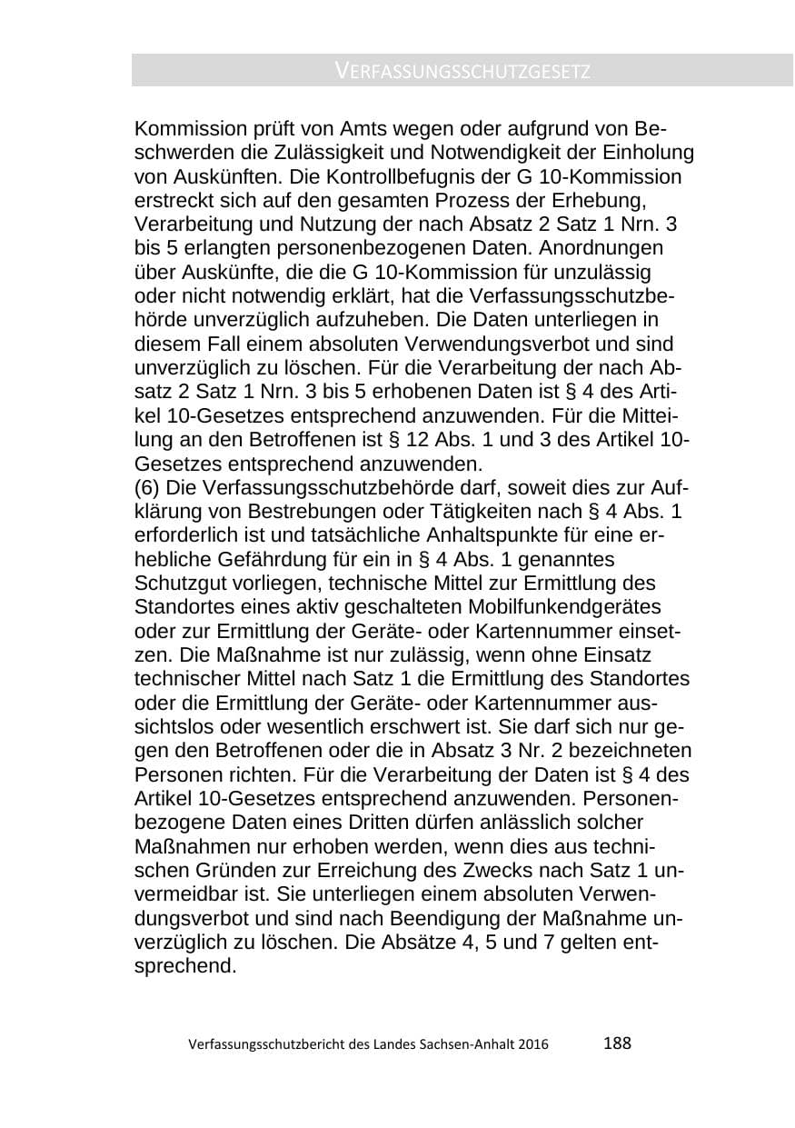 Seite 188 des Verfassungsschutzbericht 2016 Sachsen-Anhalt