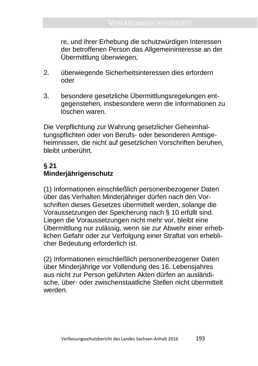 Seite 193 des Verfassungsschutzbericht 2016 Sachsen-Anhalt