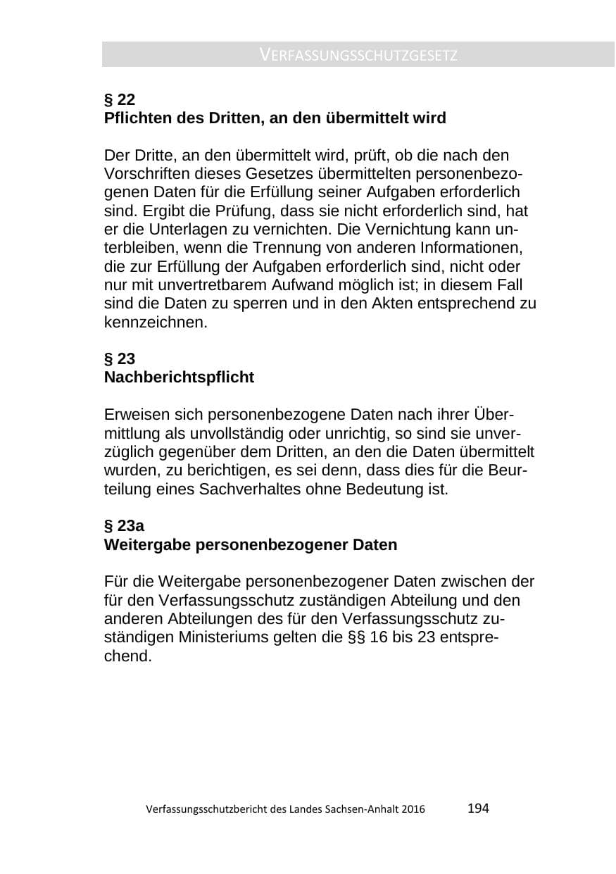 Seite 194 des Verfassungsschutzbericht 2016 Sachsen-Anhalt