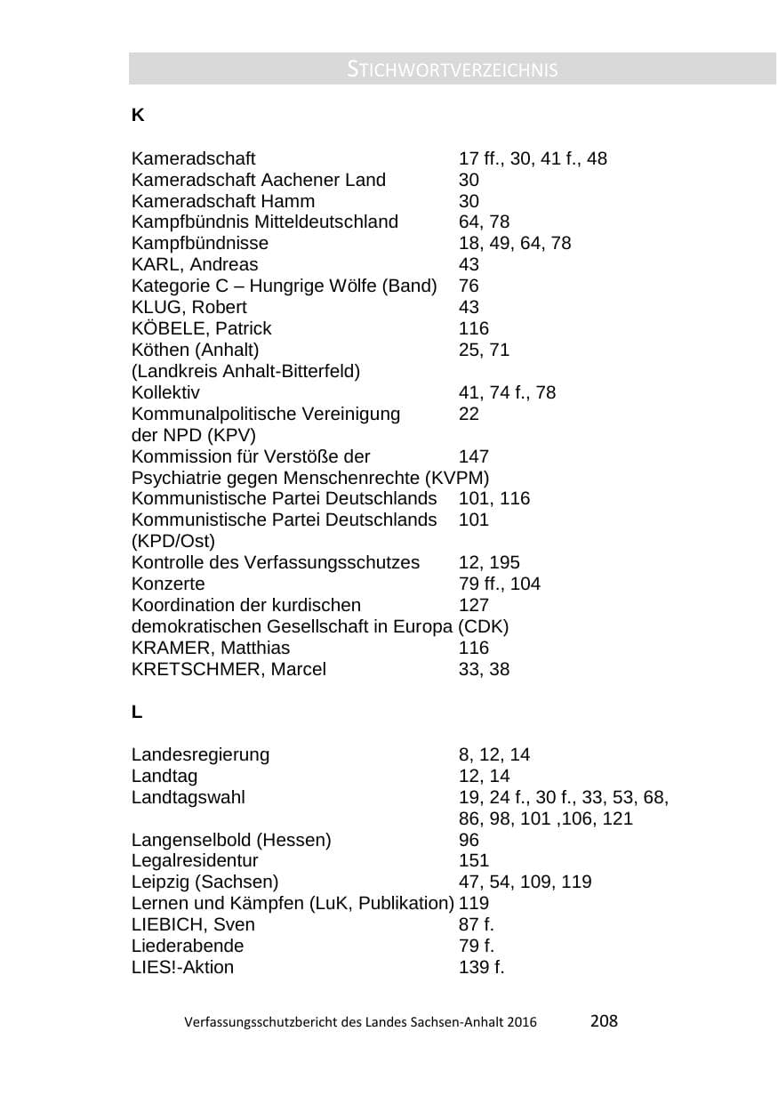 Seite 208 des Verfassungsschutzbericht 2016 Sachsen-Anhalt