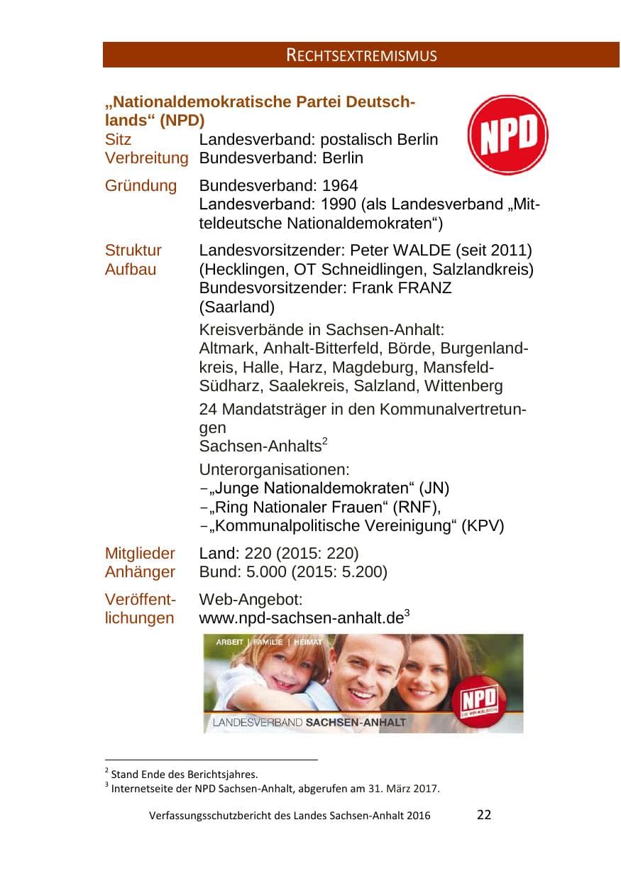 Seite 22 des Verfassungsschutzbericht 2016 Sachsen-Anhalt