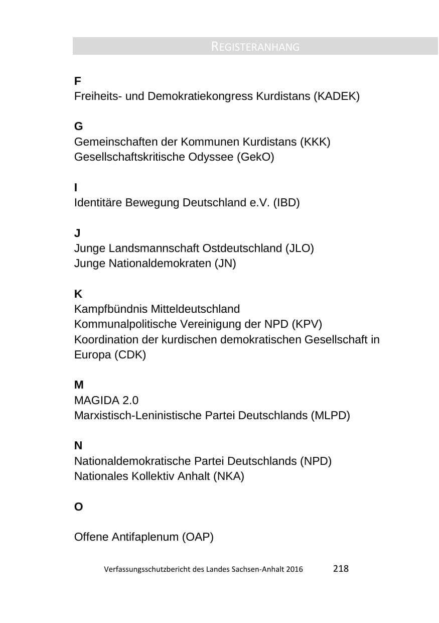 Seite 218 des Verfassungsschutzbericht 2016 Sachsen-Anhalt