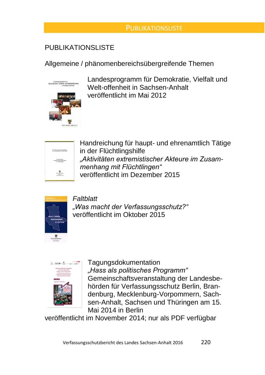 Seite 220 des Verfassungsschutzbericht 2016 Sachsen-Anhalt