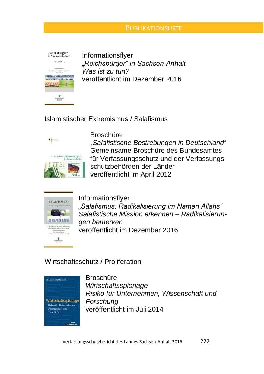 Seite 222 des Verfassungsschutzbericht 2016 Sachsen-Anhalt