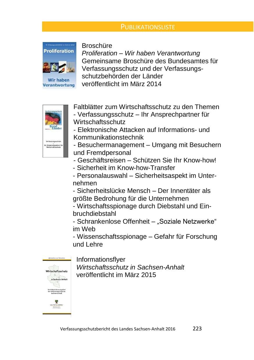 Seite 223 des Verfassungsschutzbericht 2016 Sachsen-Anhalt