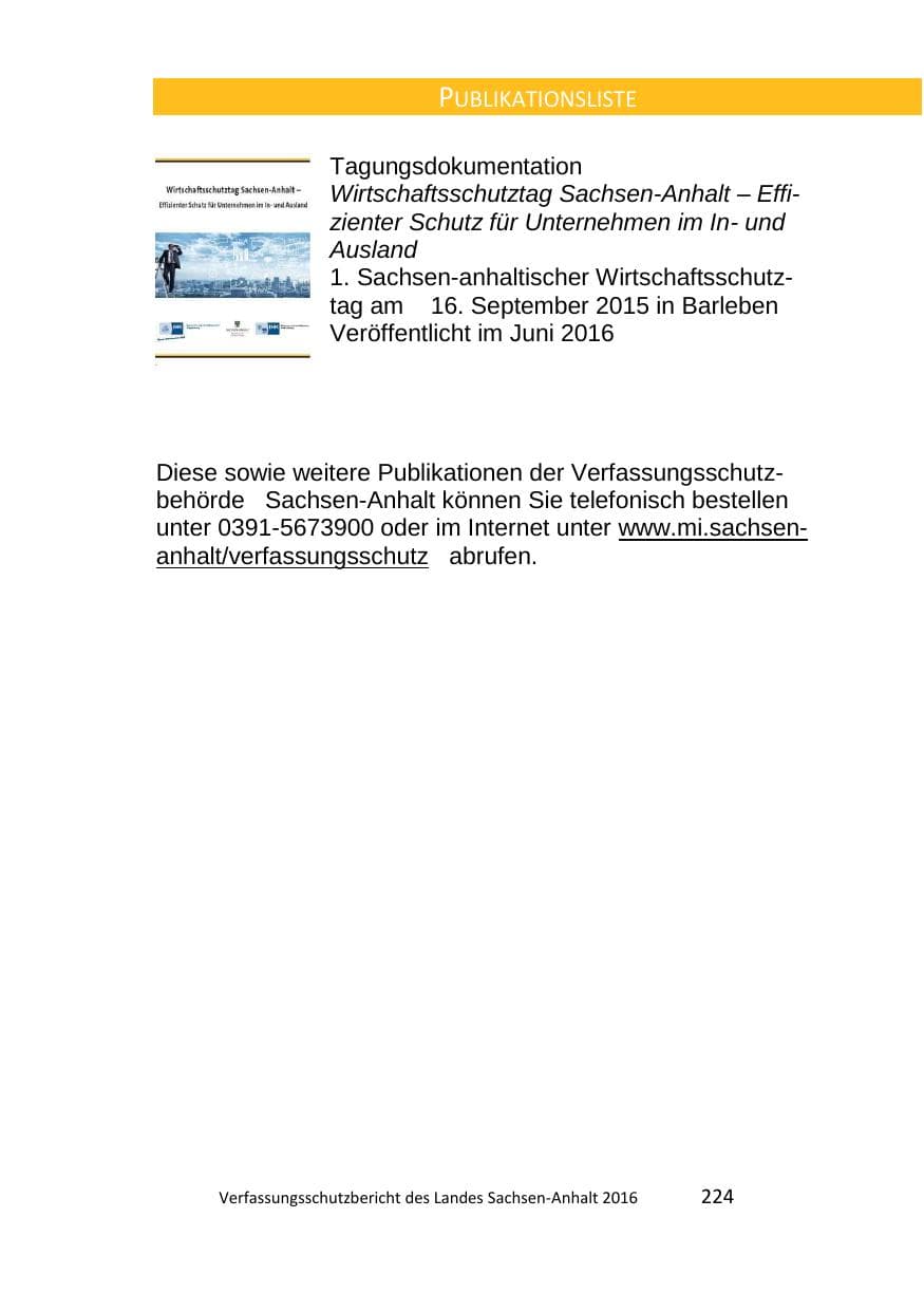 Seite 224 des Verfassungsschutzbericht 2016 Sachsen-Anhalt