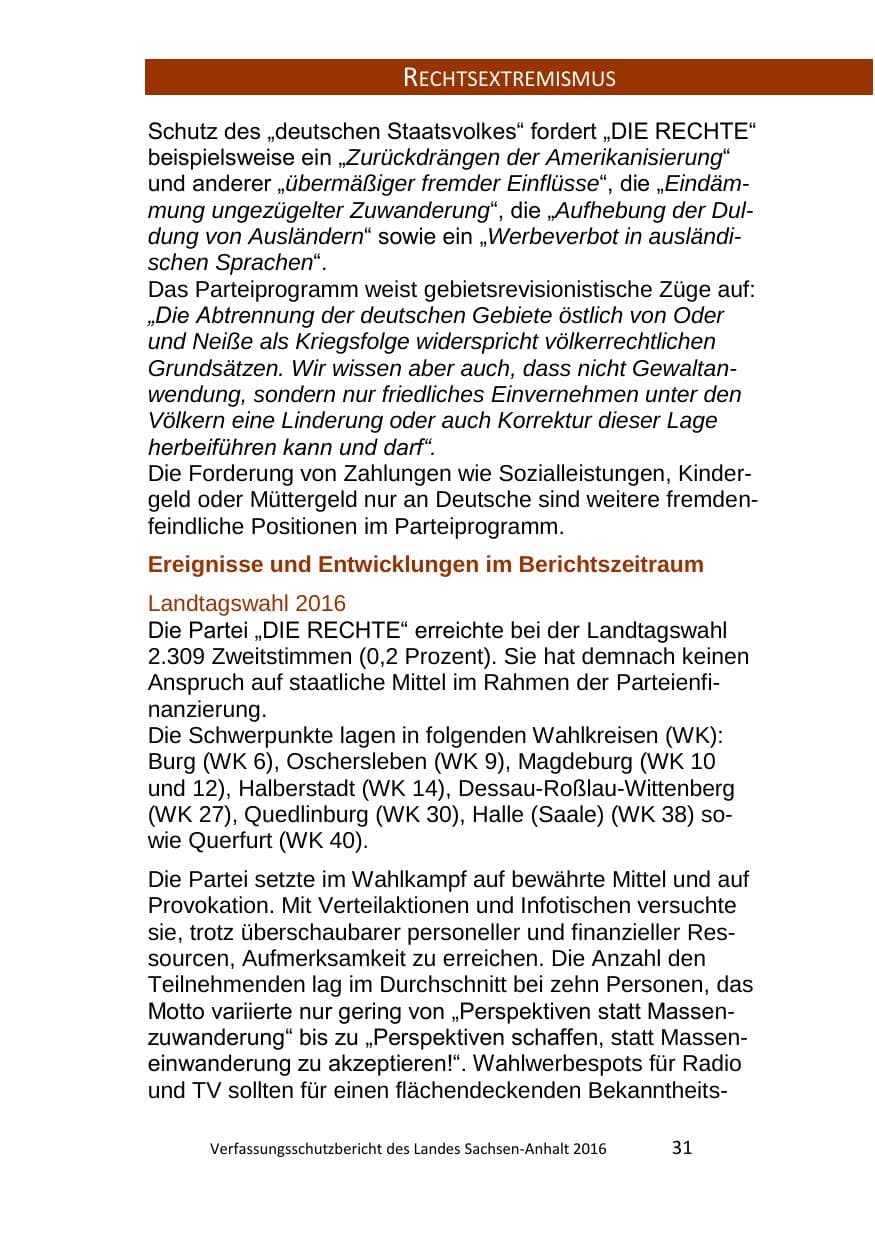 Seite 31 des Verfassungsschutzbericht 2016 Sachsen-Anhalt