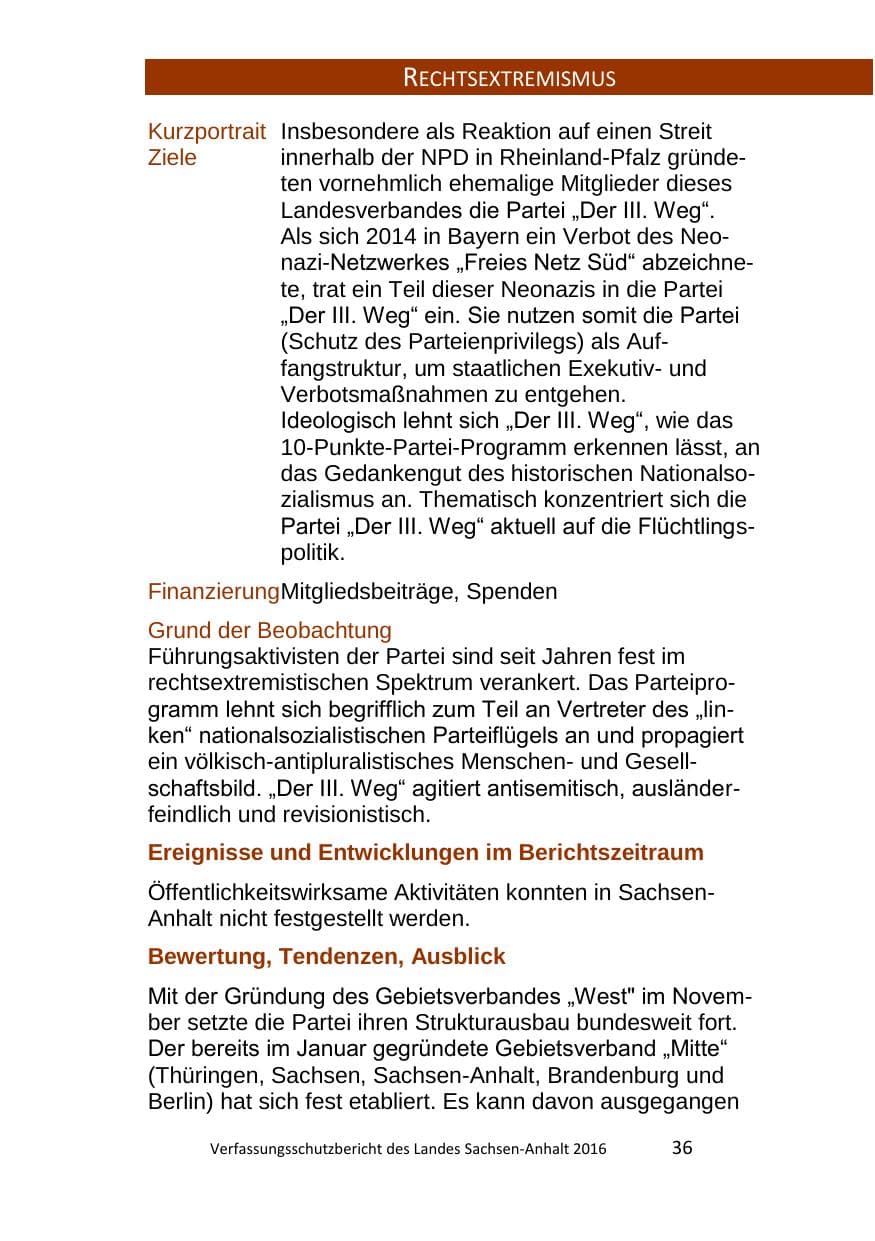 Seite 36 des Verfassungsschutzbericht 2016 Sachsen-Anhalt