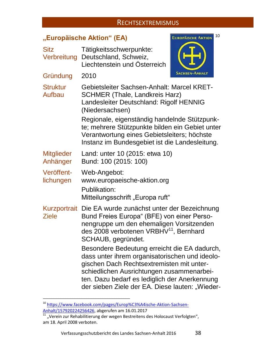 Seite 38 des Verfassungsschutzbericht 2016 Sachsen-Anhalt