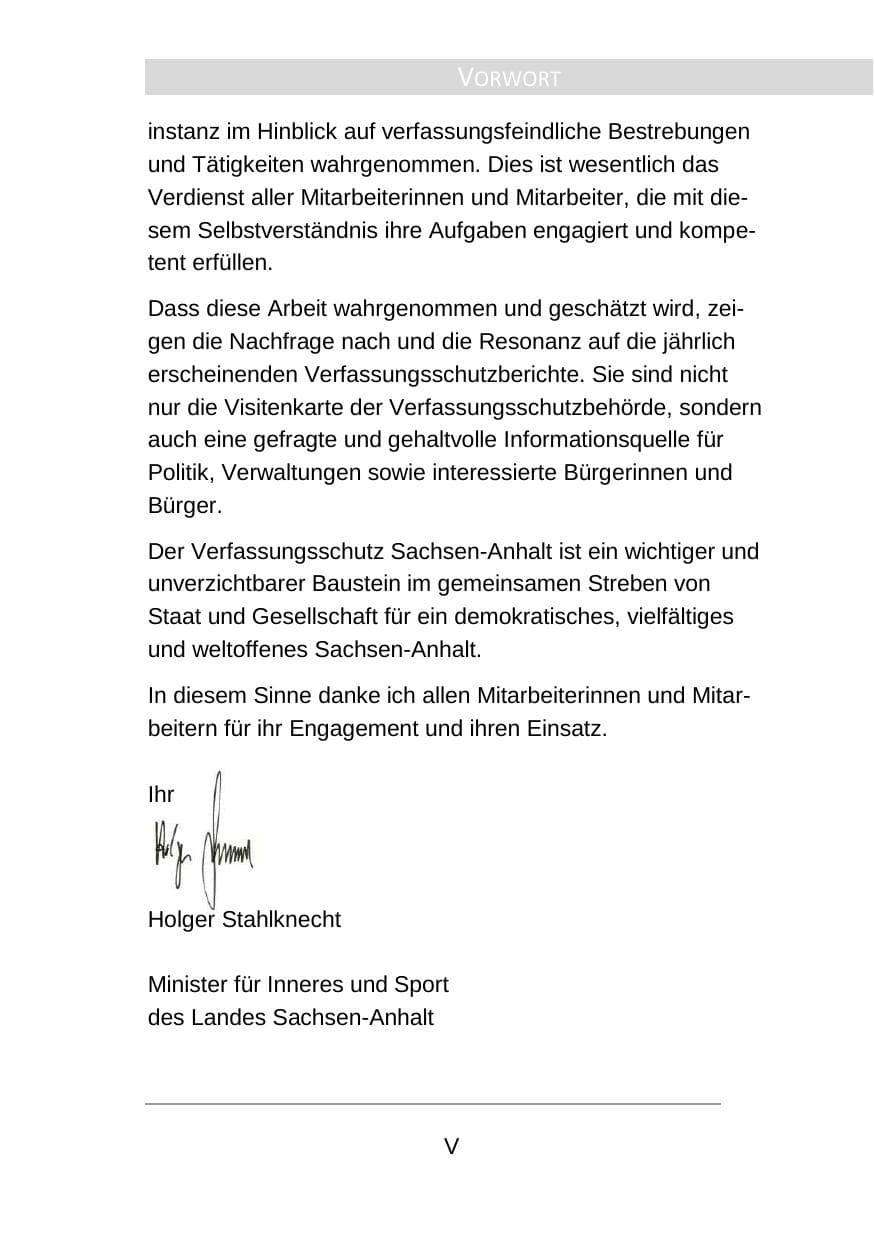 Seite 5 des Verfassungsschutzbericht 2016 Sachsen-Anhalt