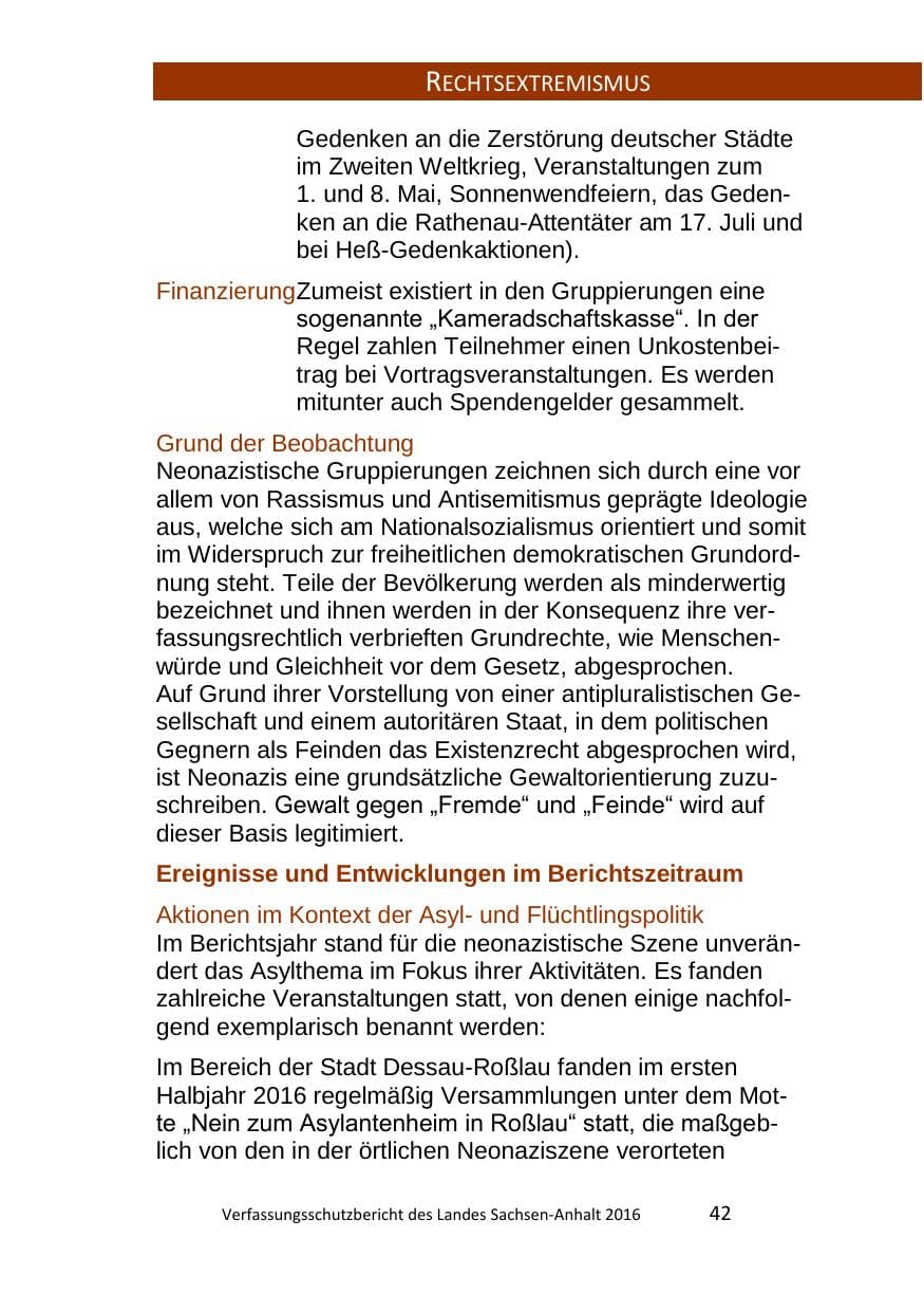 Seite 42 des Verfassungsschutzbericht 2016 Sachsen-Anhalt